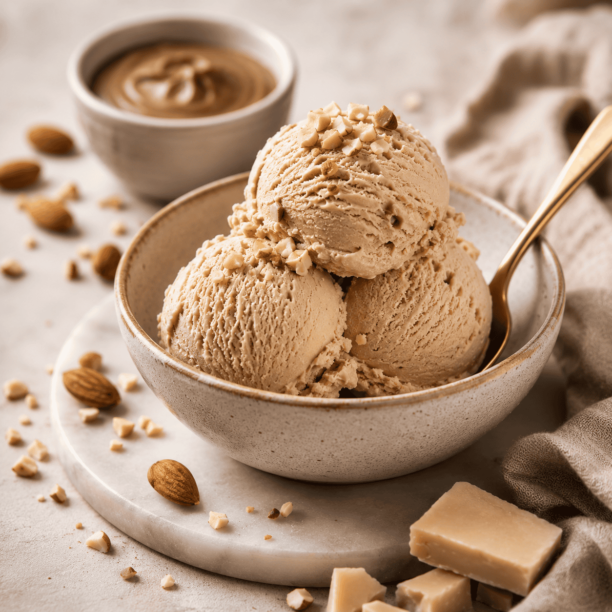 Mandelnougat-Eis mit Lubeca Bio Mandelnougat hell – Rezept für Thermomix